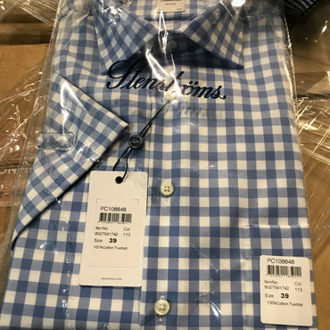 Stenströms Men's Regular Fit Check Shirt - Blue/White