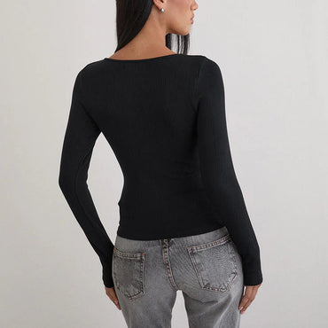 Motel Rocks Nique Long Sleeve Top in Thick Rib Black