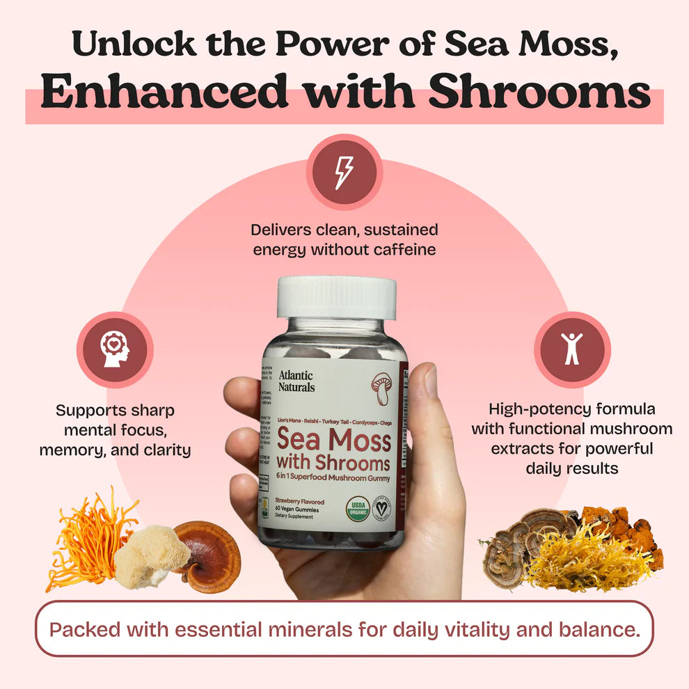 Atlantic Naturals Sea Moss with Shrooms, 60 Vegan Gummies