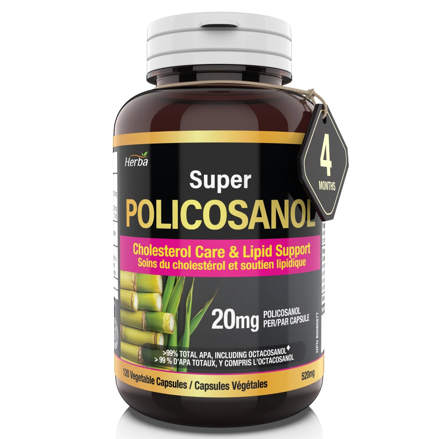 Herba Policosanol 20mg with Fenugreek and Plant Sterol Esters - 120 Vegetable Capsules