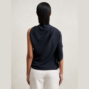 Reiss Elle One-Shoulder Draped Top in Navy