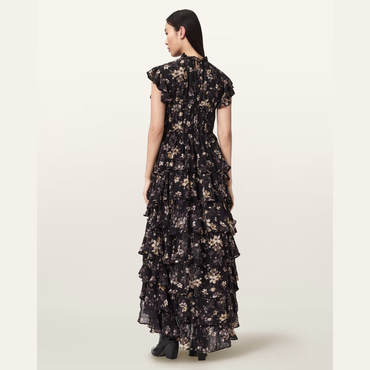 AllSaints Shaela Floral Frill Maxi Dress - Vine Black