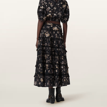 AllSaints Talia Printed Midi Skirt - Vine Black
