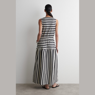 COS Boat-Neck Gathered Midi Dress - Navy / White / Striped