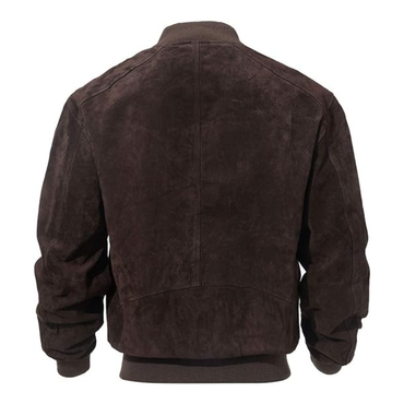 FLAVOR Men's Leather Baseball Jacket Vintage Suede Pigskin - Dark Brown