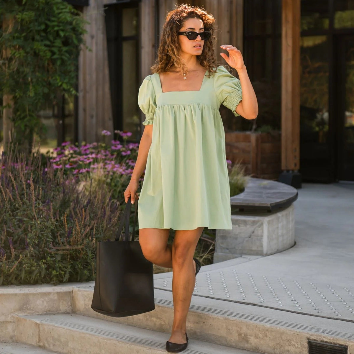 Smash + Tess Zoe Puff Sleeve Mini Dress in Sage Green