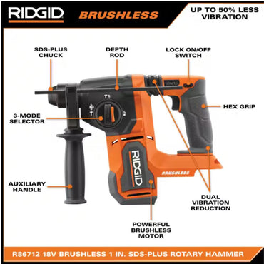 RIDGID 18V Brushless 1 in. SDS-Plus Rotary Hammer Kit