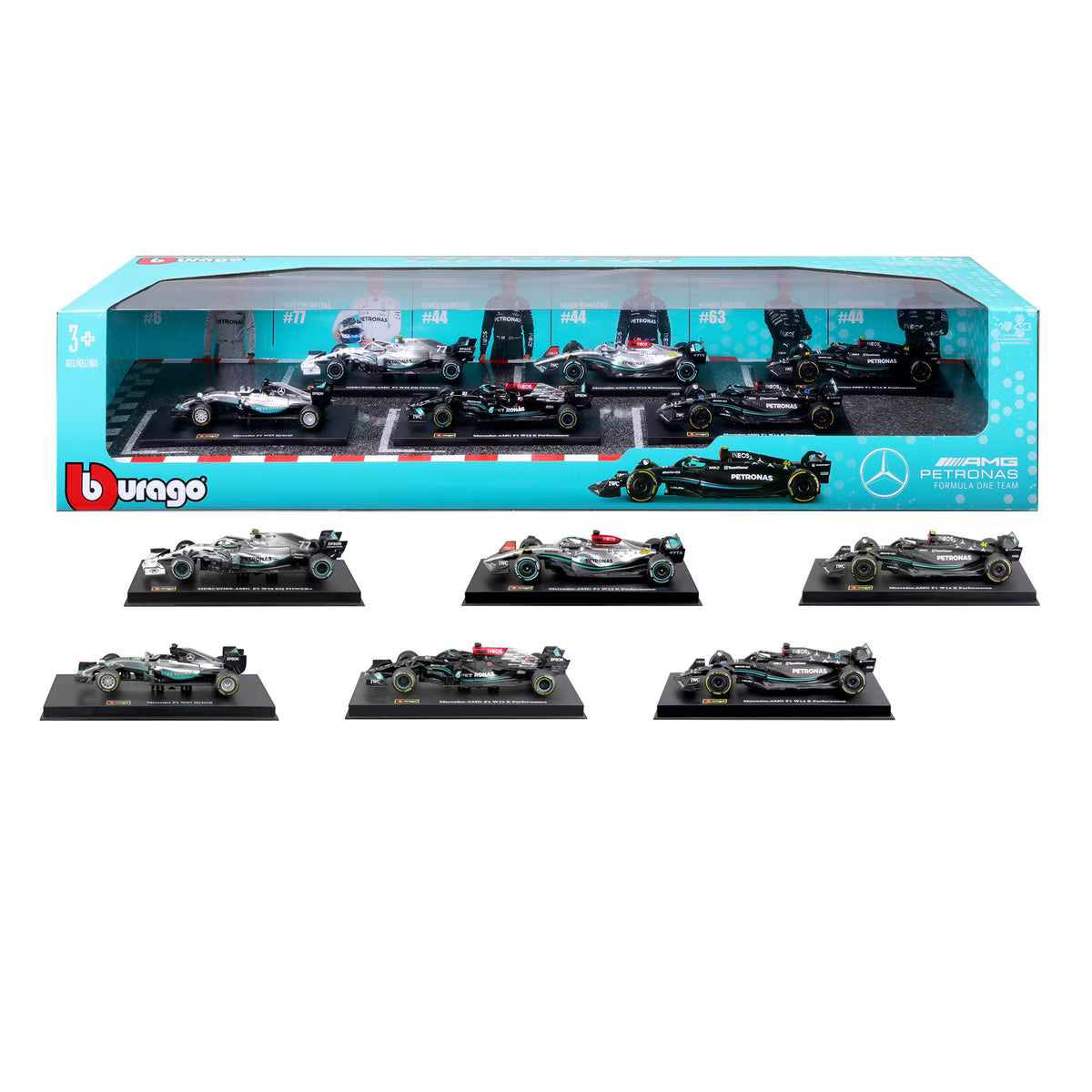 Bburago 1:43 Mercedes Formula Racing Die-Cast 6-Pack