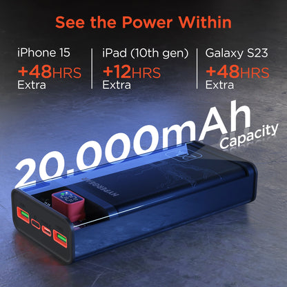 HyperGear 20,000mAh ClearCharge XL Transparent Fast Charge Power Bank with 20W USB-C PD