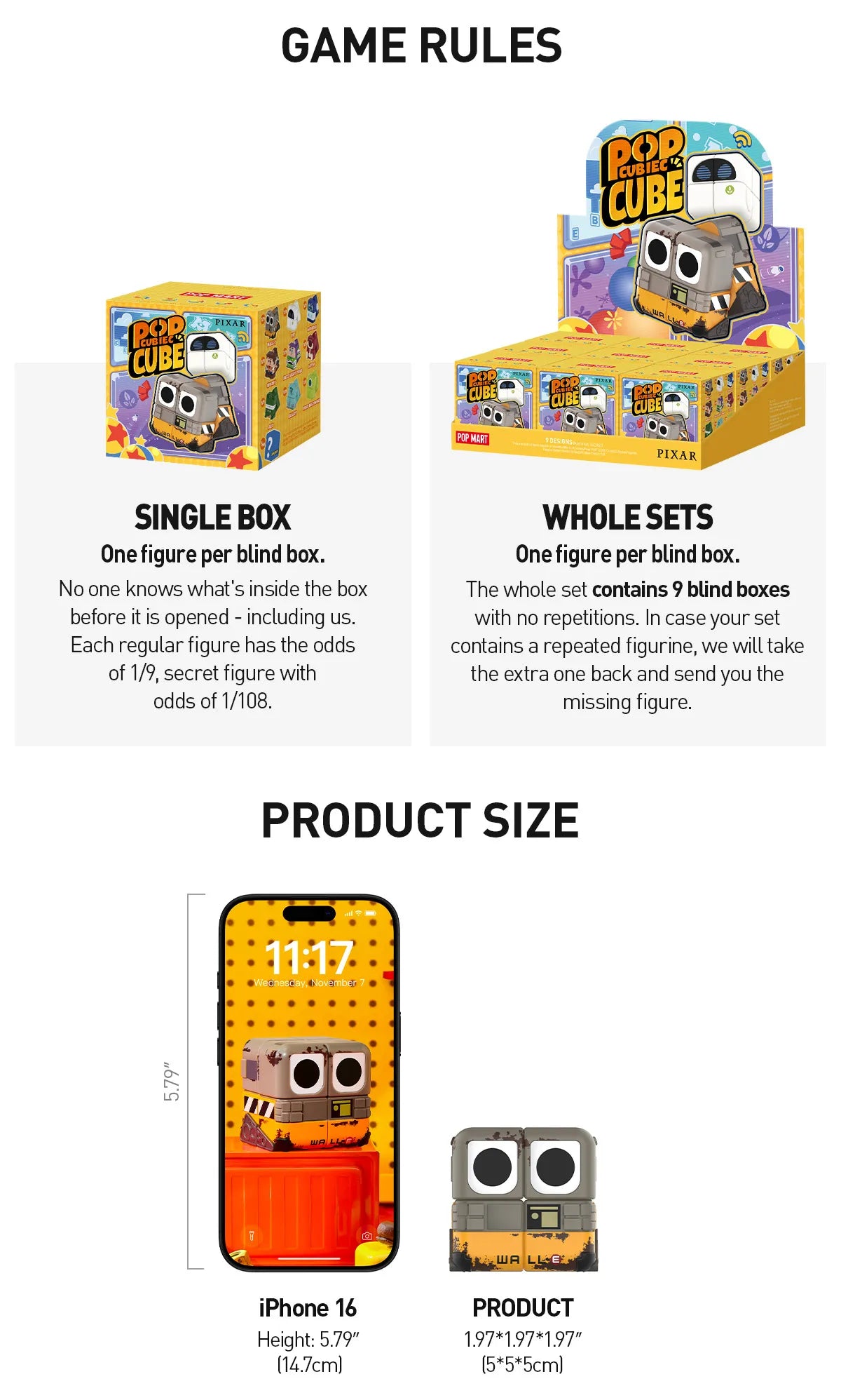 Pop Mart Disney/Pixar POP CUBE CUBIEC Series Figures (Whole Set)