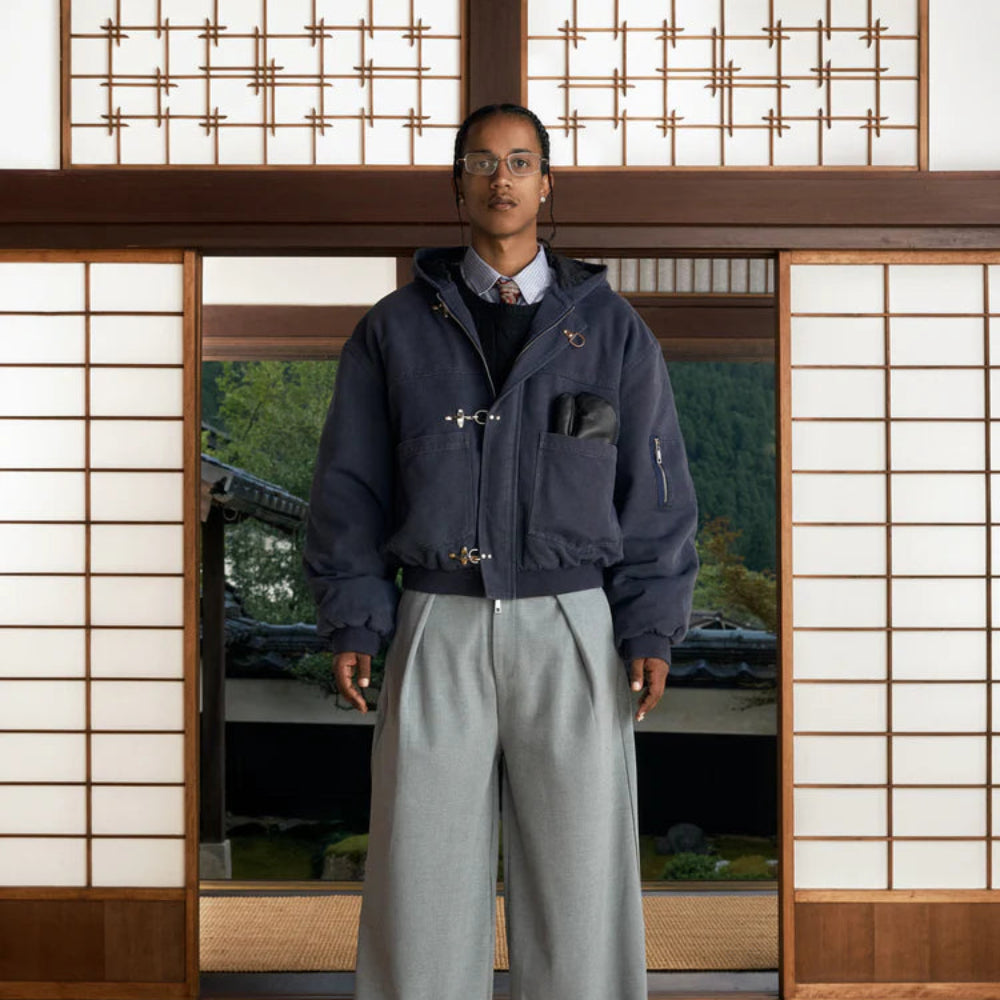 Shinzo Shige 15oz Navy Canvas Clasp Bomber Jacket