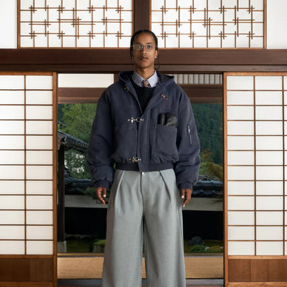 Shinzo Shige 15oz Navy Canvas Clasp Bomber Jacket