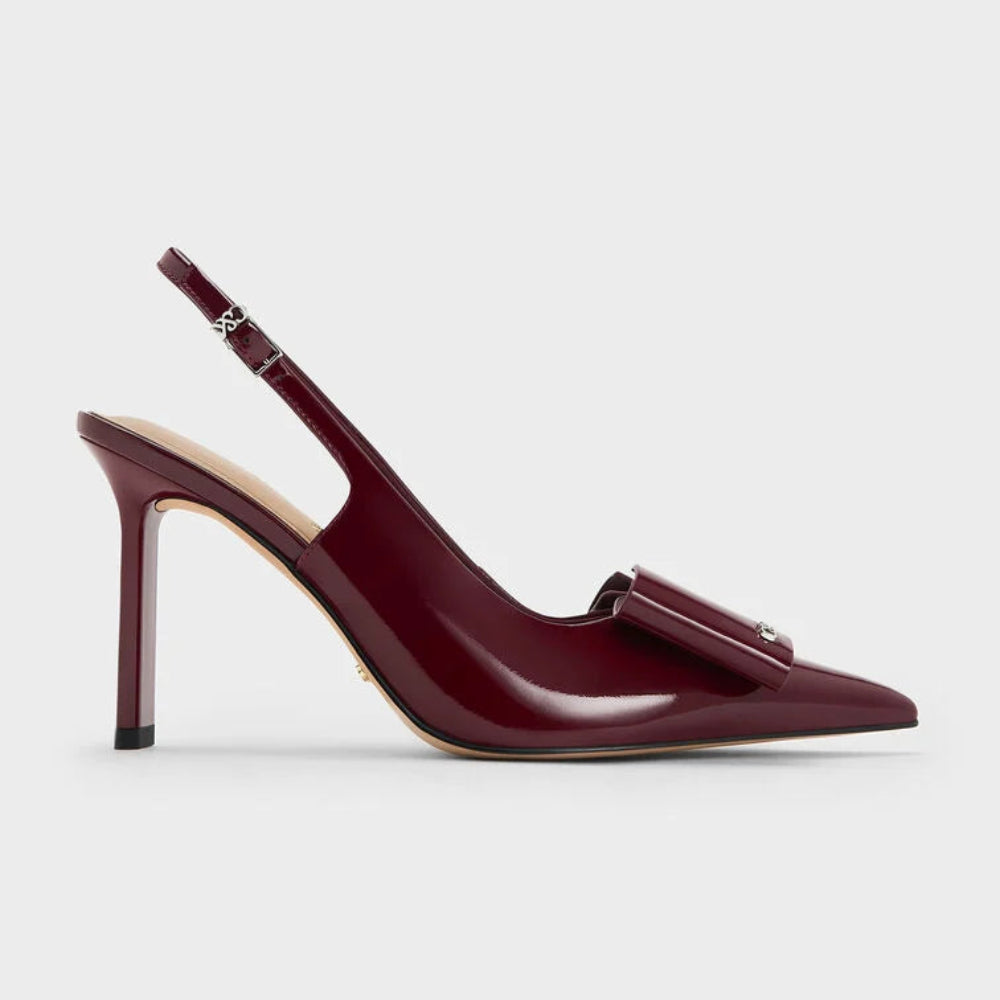Charles & Keith Lu Patent Leather Bow Blade-Heel Slingback Pumps