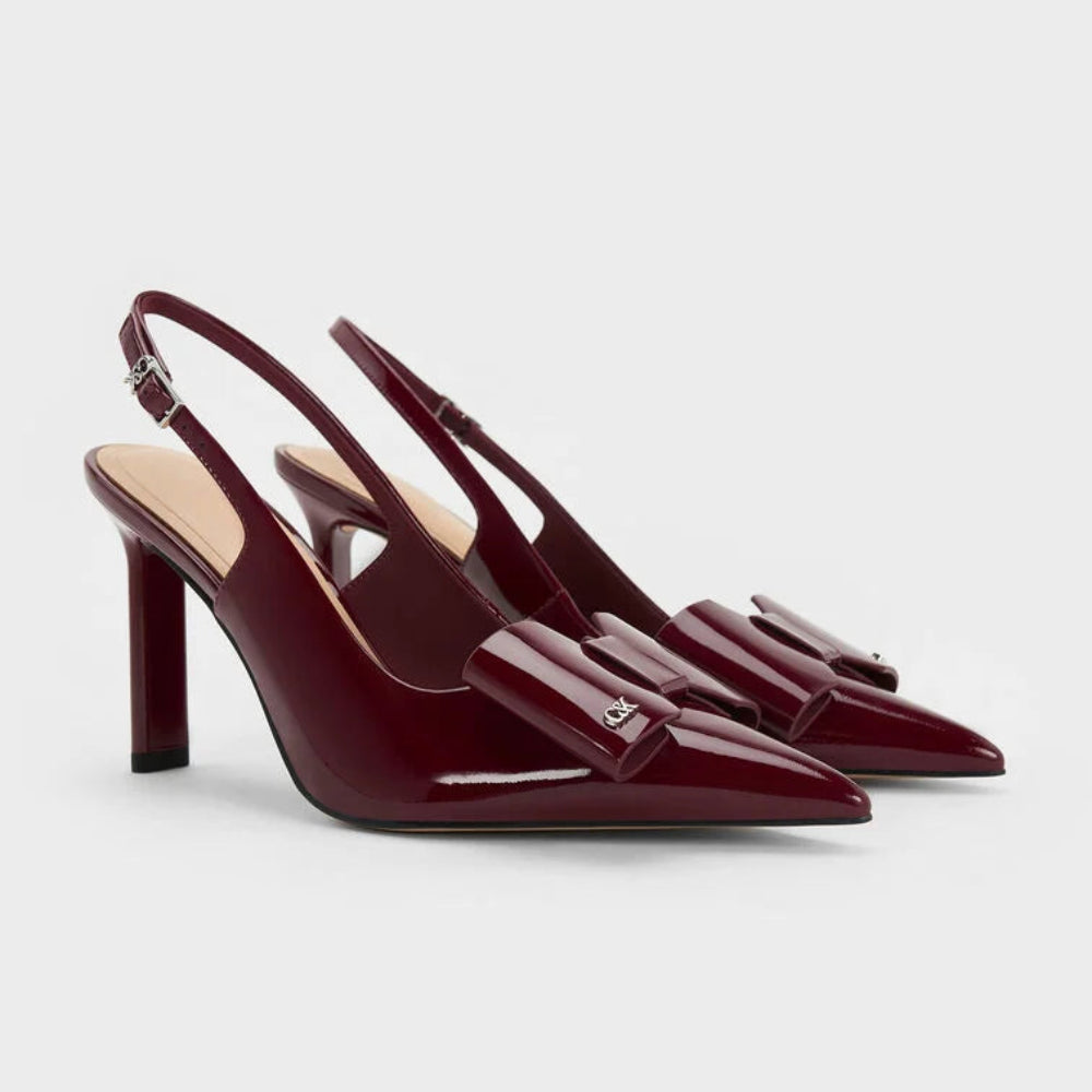 Charles & Keith Lu Patent Leather Bow Blade-Heel Slingback Pumps