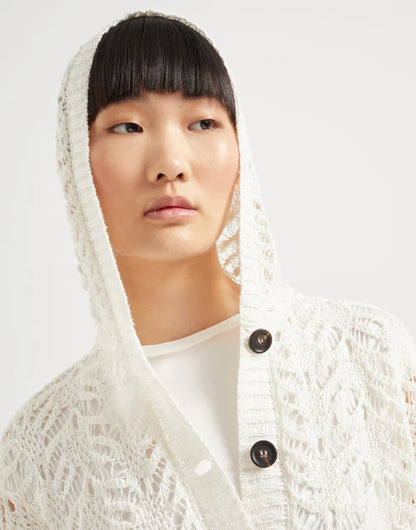Brunello Cucinelli Foliage lace hooded cardigan in linen and silk diamond yarn