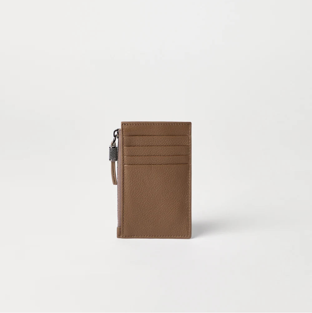 Brunello Cucinelli Grained leather card case with shiny zipper pull