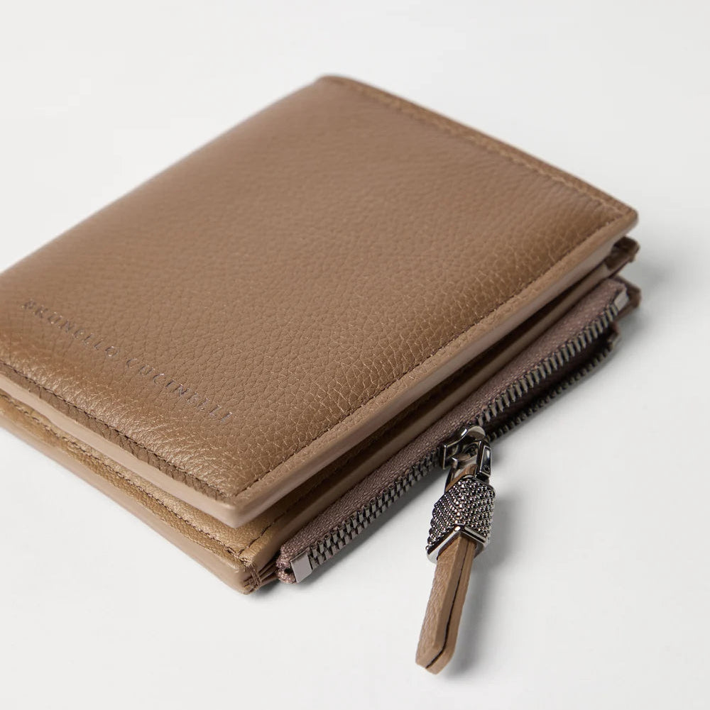 Brunello Cucinelli Grained leather small wallet with shiny zipper pull