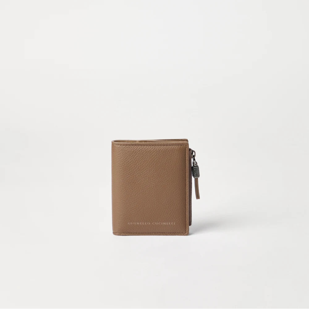 Brunello Cucinelli Grained leather small wallet with shiny zipper pull