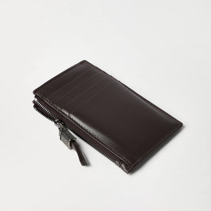 Brunello Cucinelli Calfskin card case with shiny zipper pull