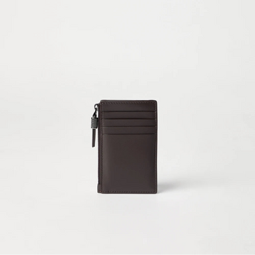 Brunello Cucinelli Calfskin card case with shiny zipper pull