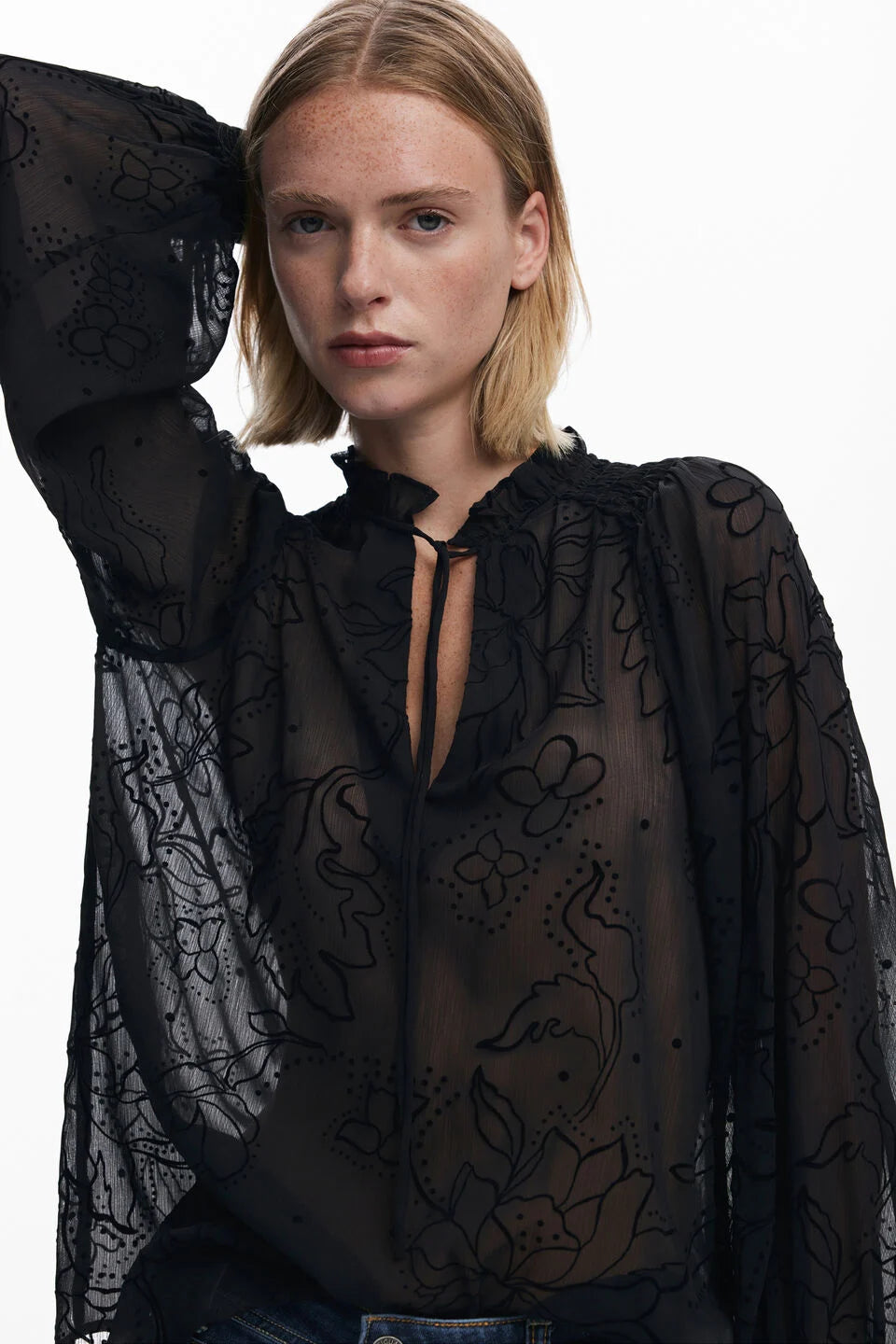 Desigual Flocked Sheer Blouse