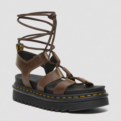 Dr. Martens Nartilla Illusion Leather Gladiator Sandals - Dark Brown New Oily Illusion