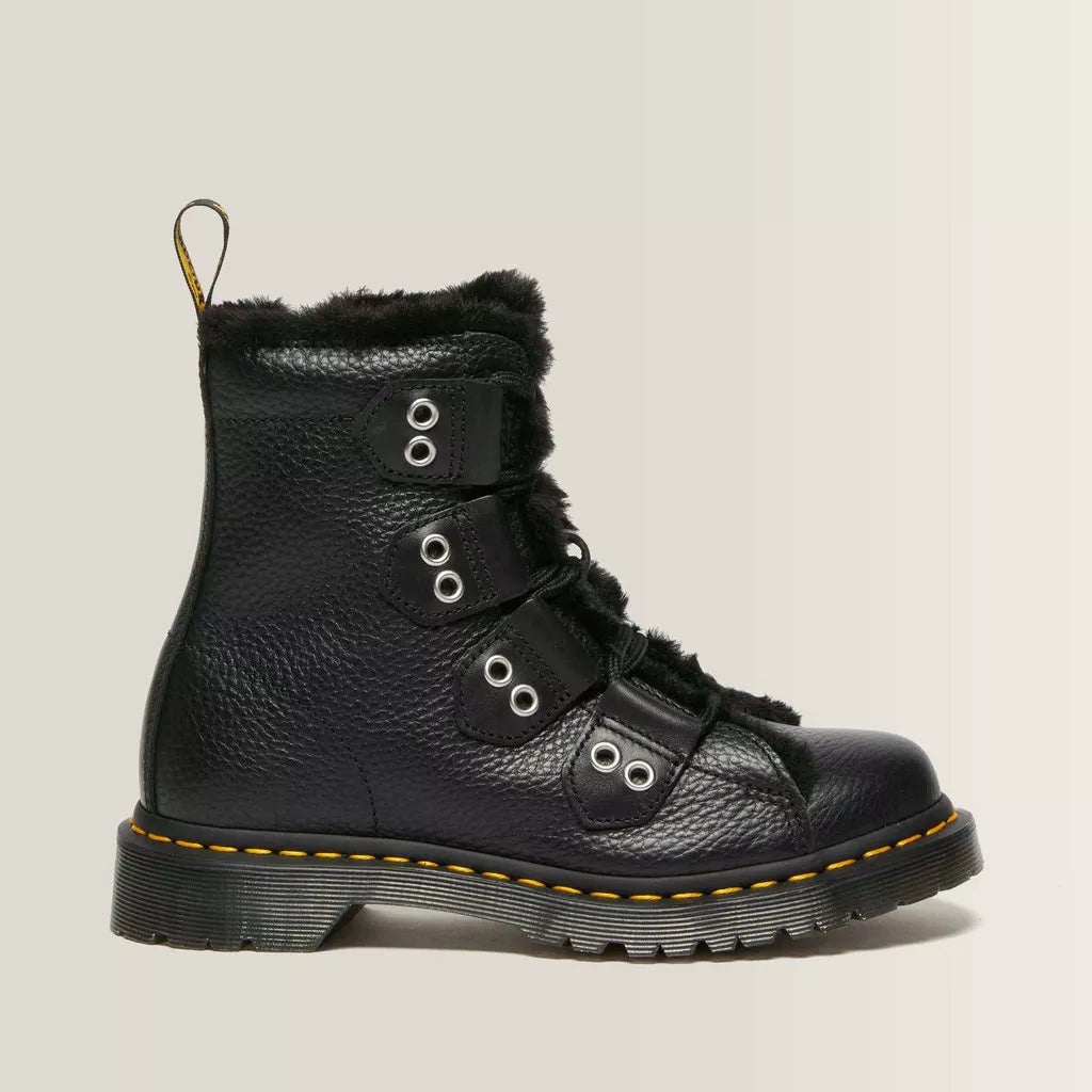 Dr. Martens 1460 Faux Fur Milled Nappa Boots - Black
