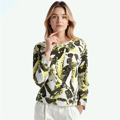 Gerry Weber Jumper with Artistic Floral Design - Khaki