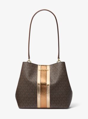 Michael Kors Pratt Medium Signature Logo and Metallic Shoulder Bag