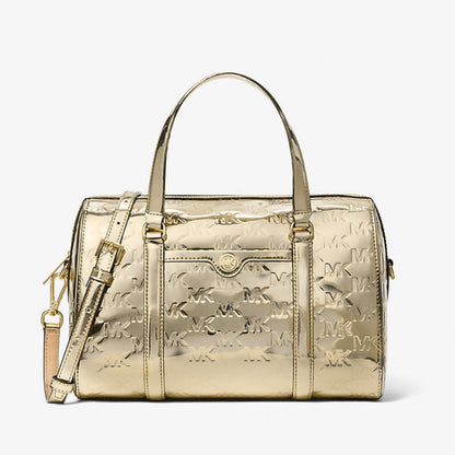 Michael Kors Jet Set Medium Metallic Logo Debossed Satchel