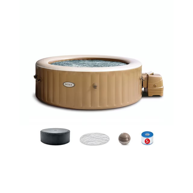 Intex PureSpa 6 Person Bubble Massage Inflatable Hot Tub Spa Set, Sahara Tan | 28427EP Bubble Massage