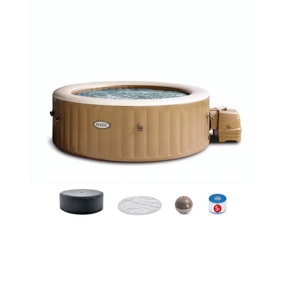 Intex PureSpa 6 Person Bubble Massage Inflatable Hot Tub Spa Set, Sahara Tan | 28427EP Bubble Massage
