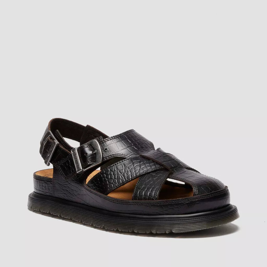 Dr. Martens Fisherman Crocodile Analine Leather Sandals - Dark Brown