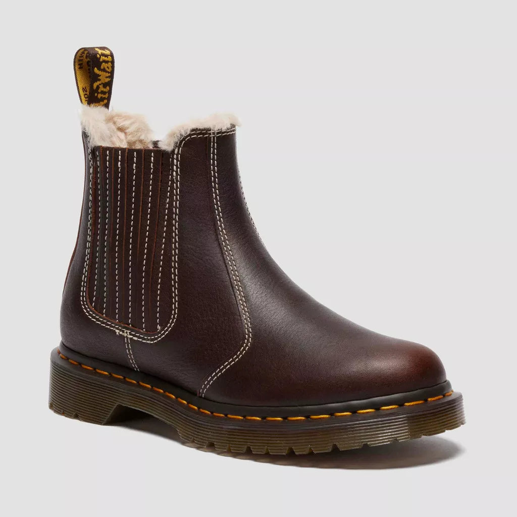 Dr. Martens 2976 Leonore II Faux Fur Lined Grizzly Leather Chelsea Boots - Dark Brown Grizzly