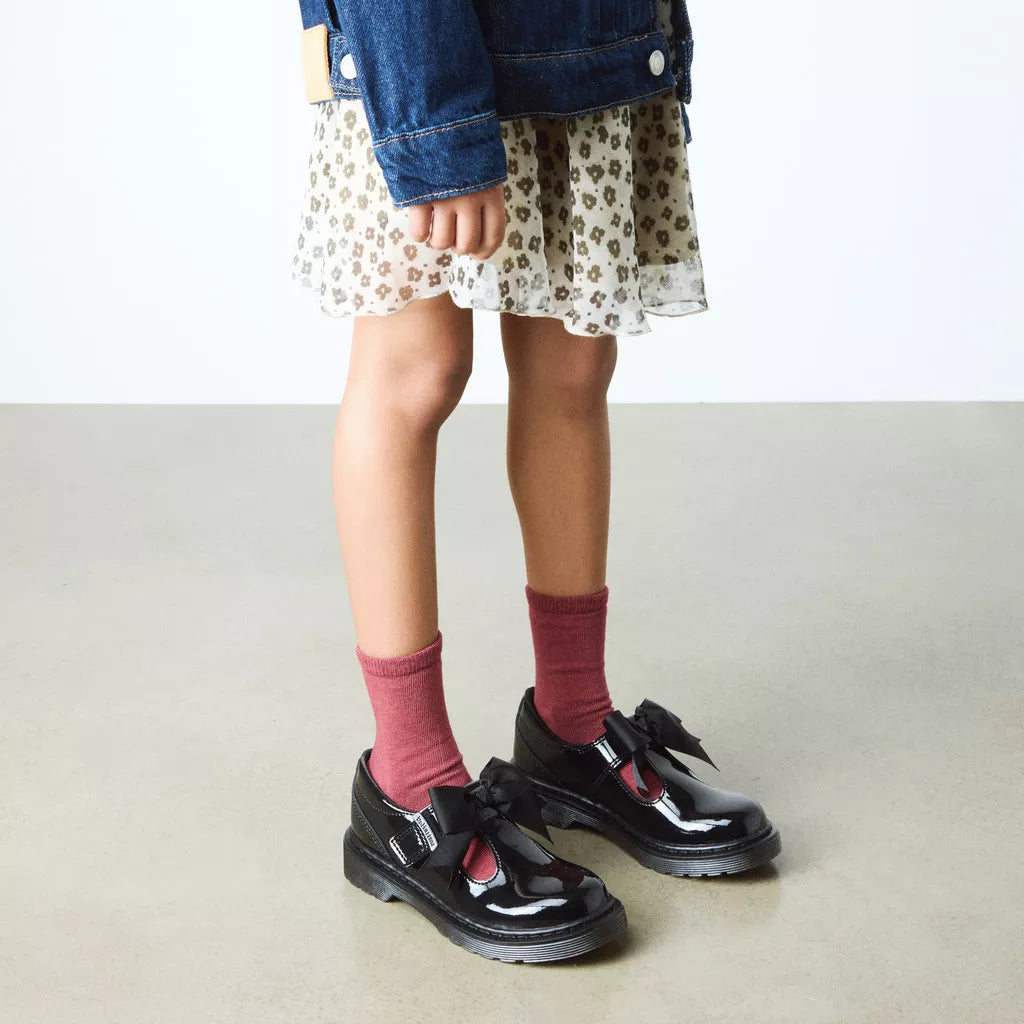 Dr. Martens Junior Polley II Bow Patent Leather Mary Jane Shoes - Black Patent Lamper