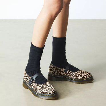 Dr. Martens Elphie Leopard Mary Jane Shoes - Light Tan Leopard