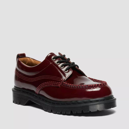 Dr. Martens Lowell Lacquered Leather Moc Toe Shoes - Cherry Red