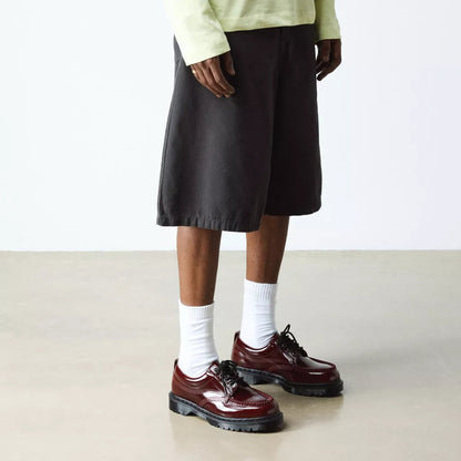 Dr. Martens Lowell Lacquered Leather Moc Toe Shoes - Cherry Red