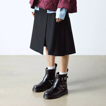 Dr. Martens Anistone Harness Orleans Leather Biker Boots - Black Orleans