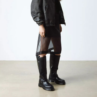 Dr. Martens Anistone Knee High Orleans Leather Biker Boots - Black