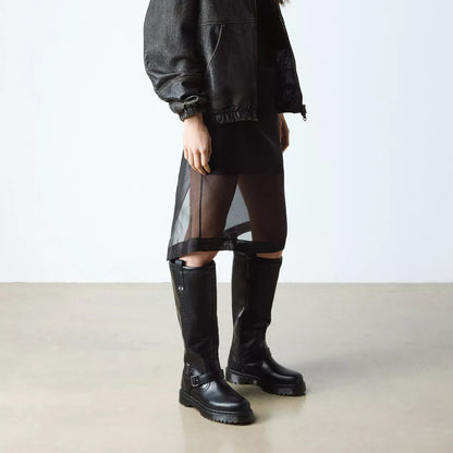 Dr. Martens Anistone Knee High Orleans Leather Biker Boots - Black