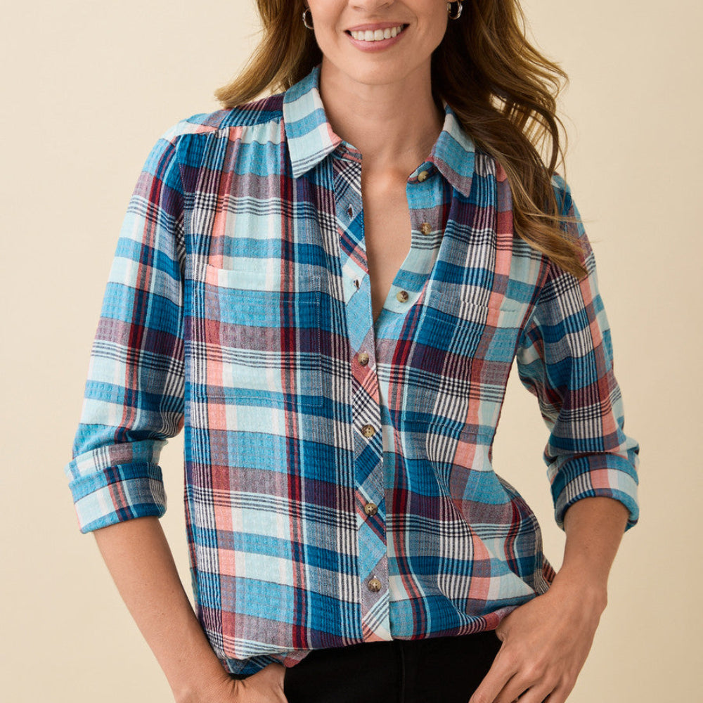 Northern Reflections Button Front Classic Plaid Shirt