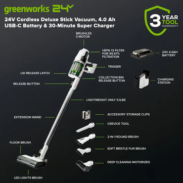 Greenworks PowerAll 24V Cordless Deluxe Stick Vacuum