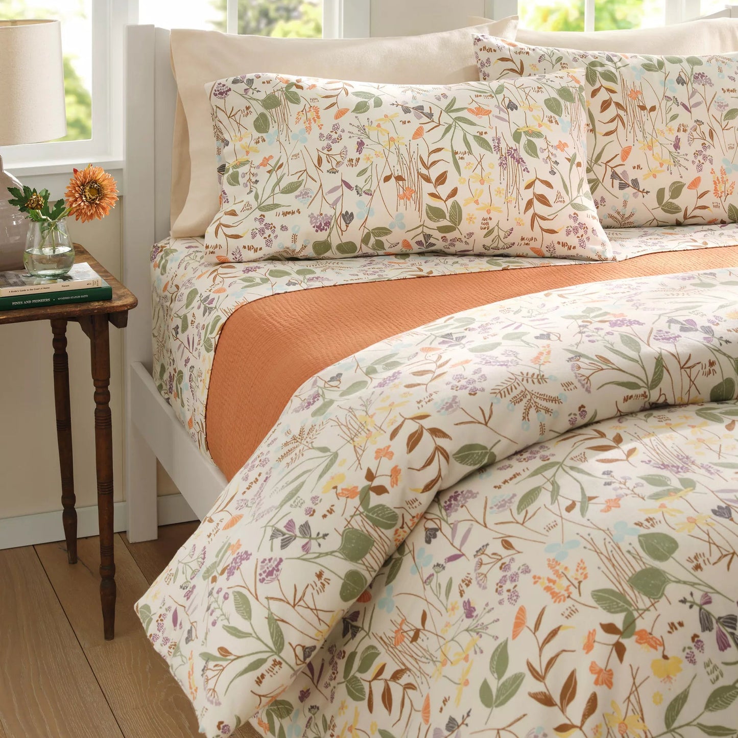 L.L.Bean Birch Floral Flannel Comforter Cover Collection - Queen