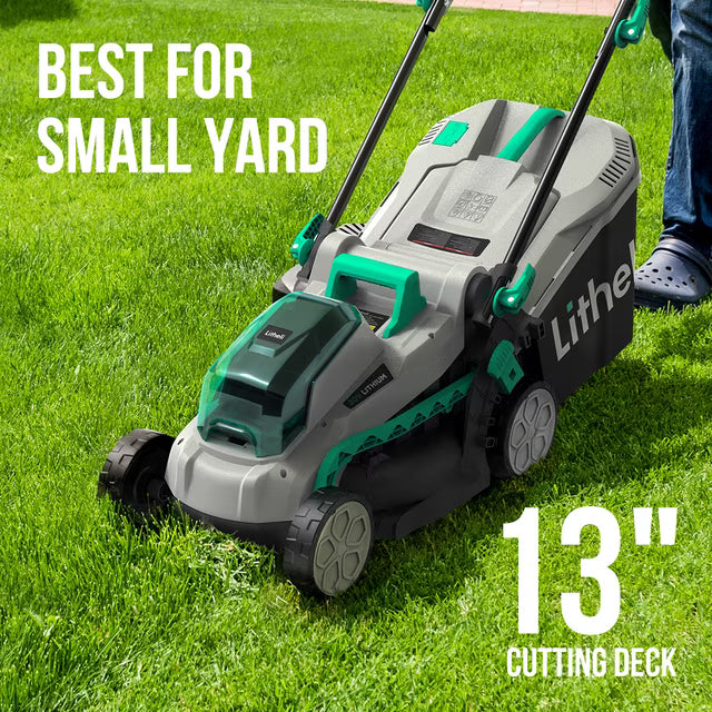 Litheli 20V 13" Cordless Lawn Mower with Brushless Motor + 4.0Ah Battery & Charger