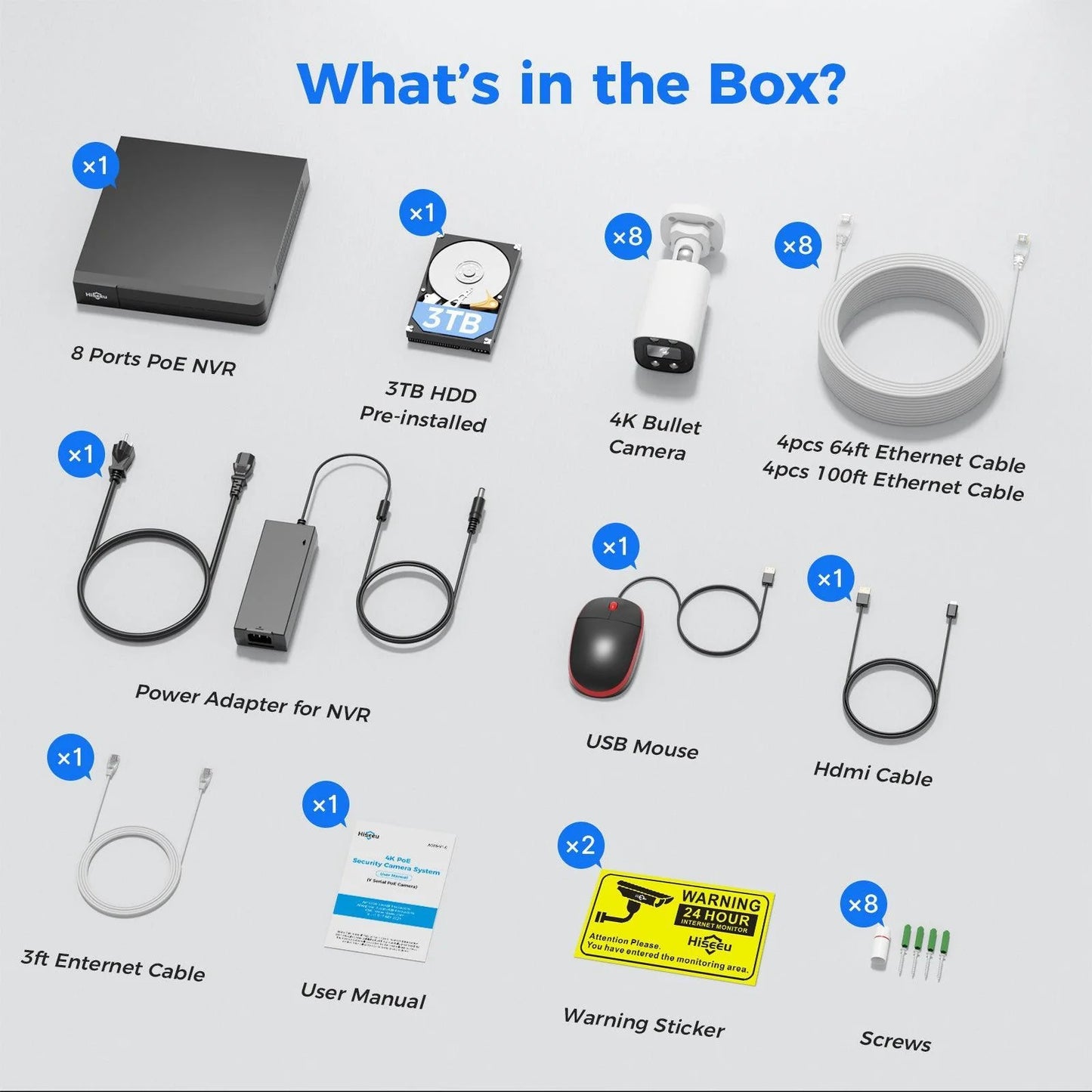 Hiseeu 8MP IP PoE Bullet Home Security Camera System