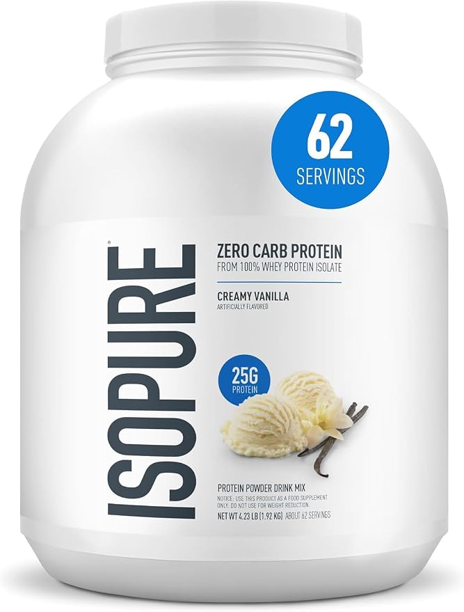 Isopure Low Carb 100% Pure Whey Isolate Protein Powder | 25g Protein, Lactose Free, Gluten Free, Sugar Free | 62 Servings, 4.23LB (Creamy Vanilla)