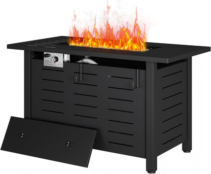 Aoxun 41 Inch Propane Fire Pit–50,000 BTU Gas Fire Pit Table with Removable Lid & Lava Rocks,