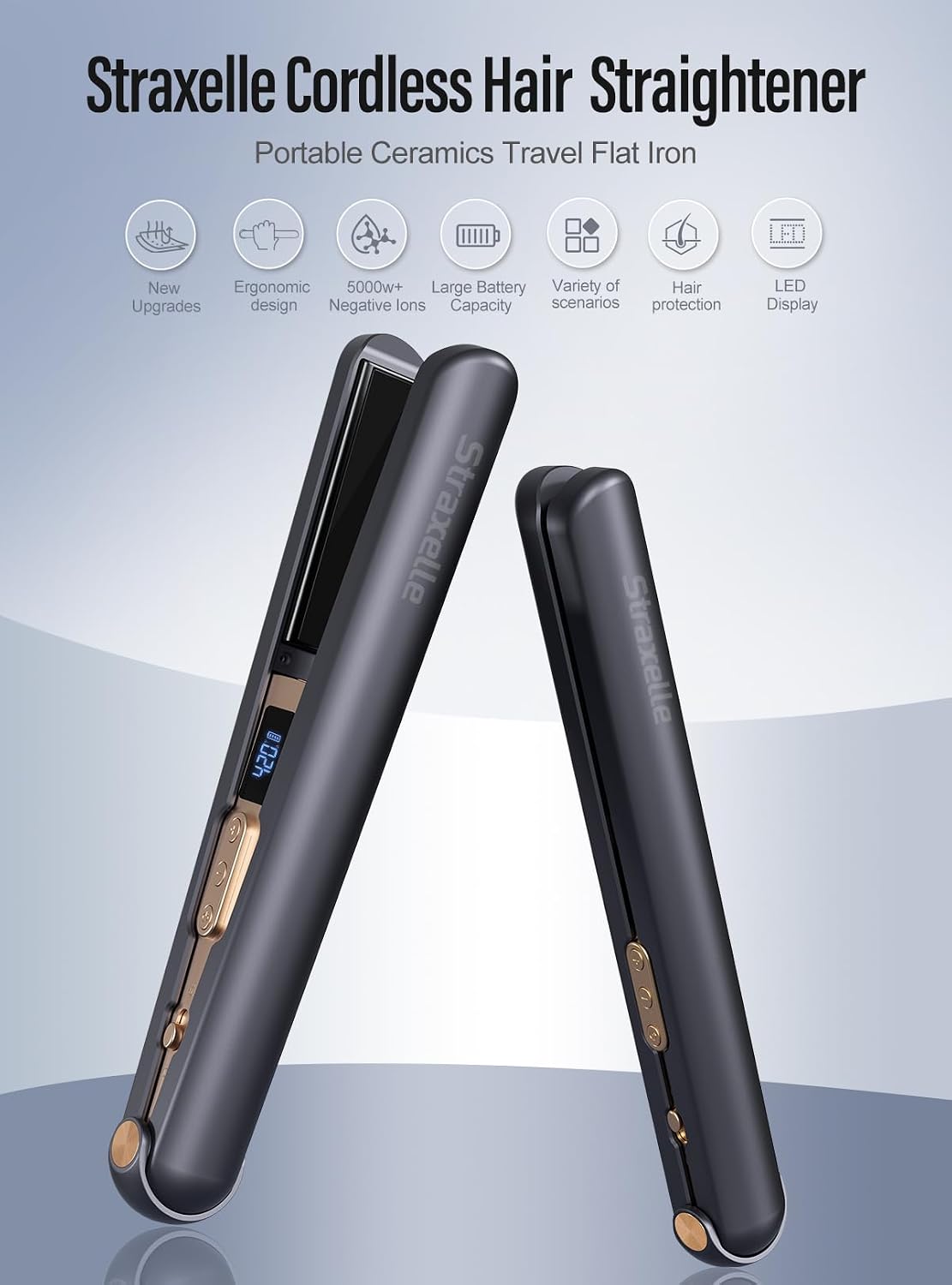 2-in-1 Cordless Hair Straightener and Curler,