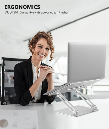BoYata Laptop Stand, Adjustable Multi-Angle Riser, Up to 17 Inches, Silver